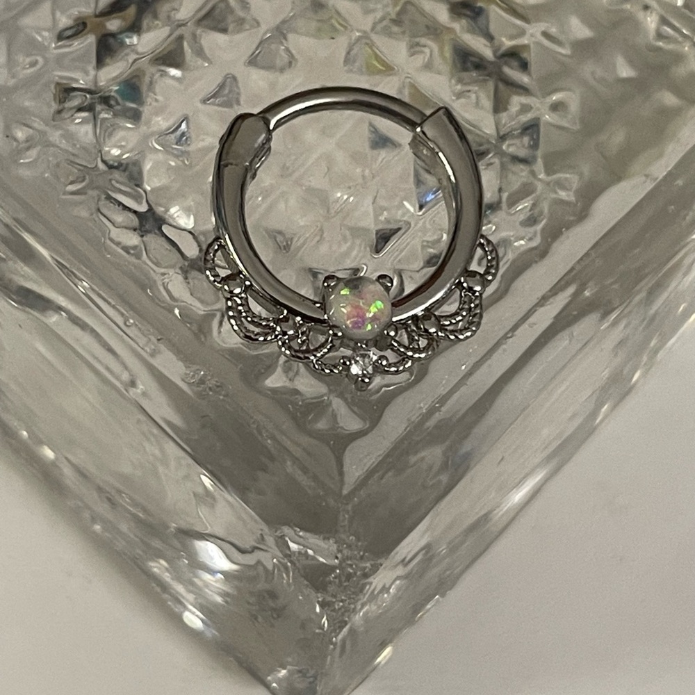 16G Opal & CZ Surgical Steel 10mm Single Hoop Septum/ Daith Clicker NWT - Picture 5 of 11